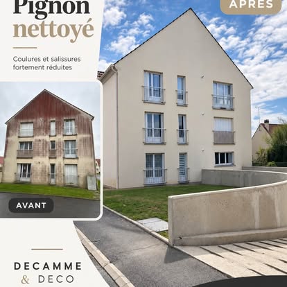 Résidence collective de Clairoix après nettoyage : façade principale, façade arrière et espaces extérieurs